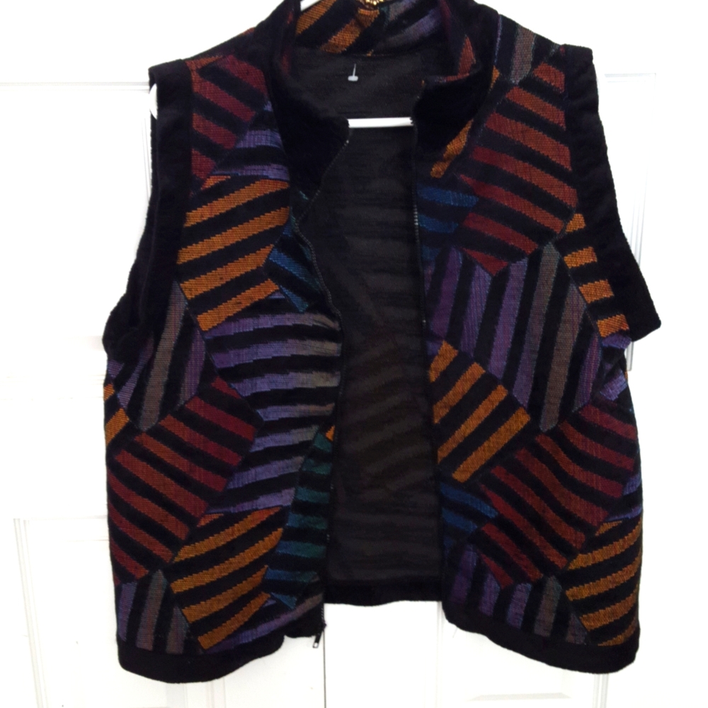 Multi colored vest w black trim